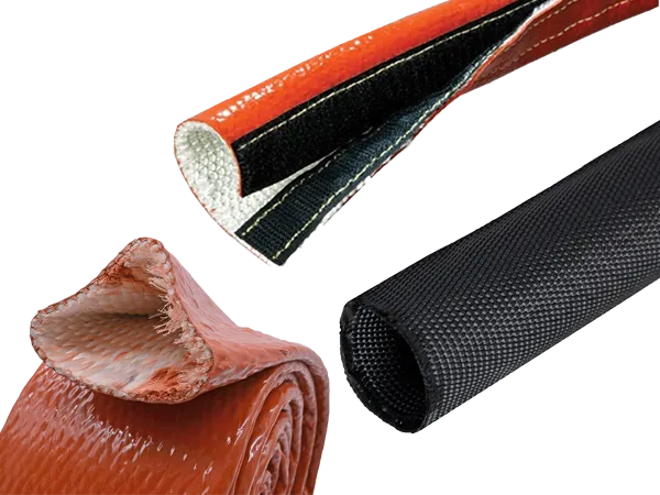 Three types of fire sleeve: fire sleeve velcro, pyrojacket, and nylon textile sleeve.