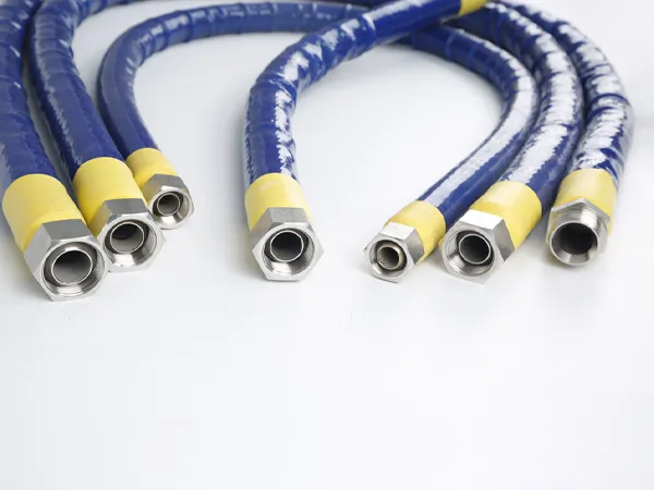 Several pieces of blue fireproof sleeve metal hoses