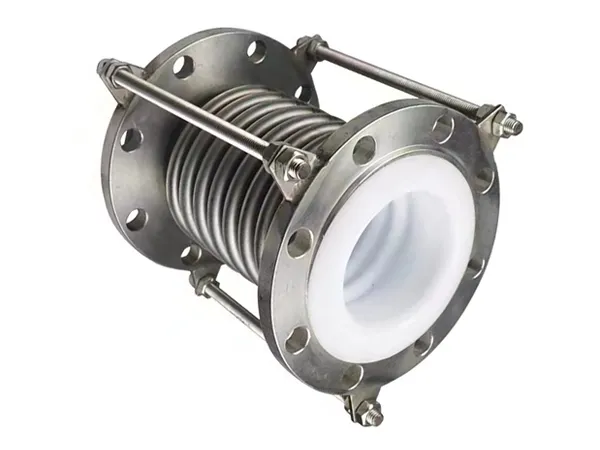 A metal compensator with a white PTFE inner lining